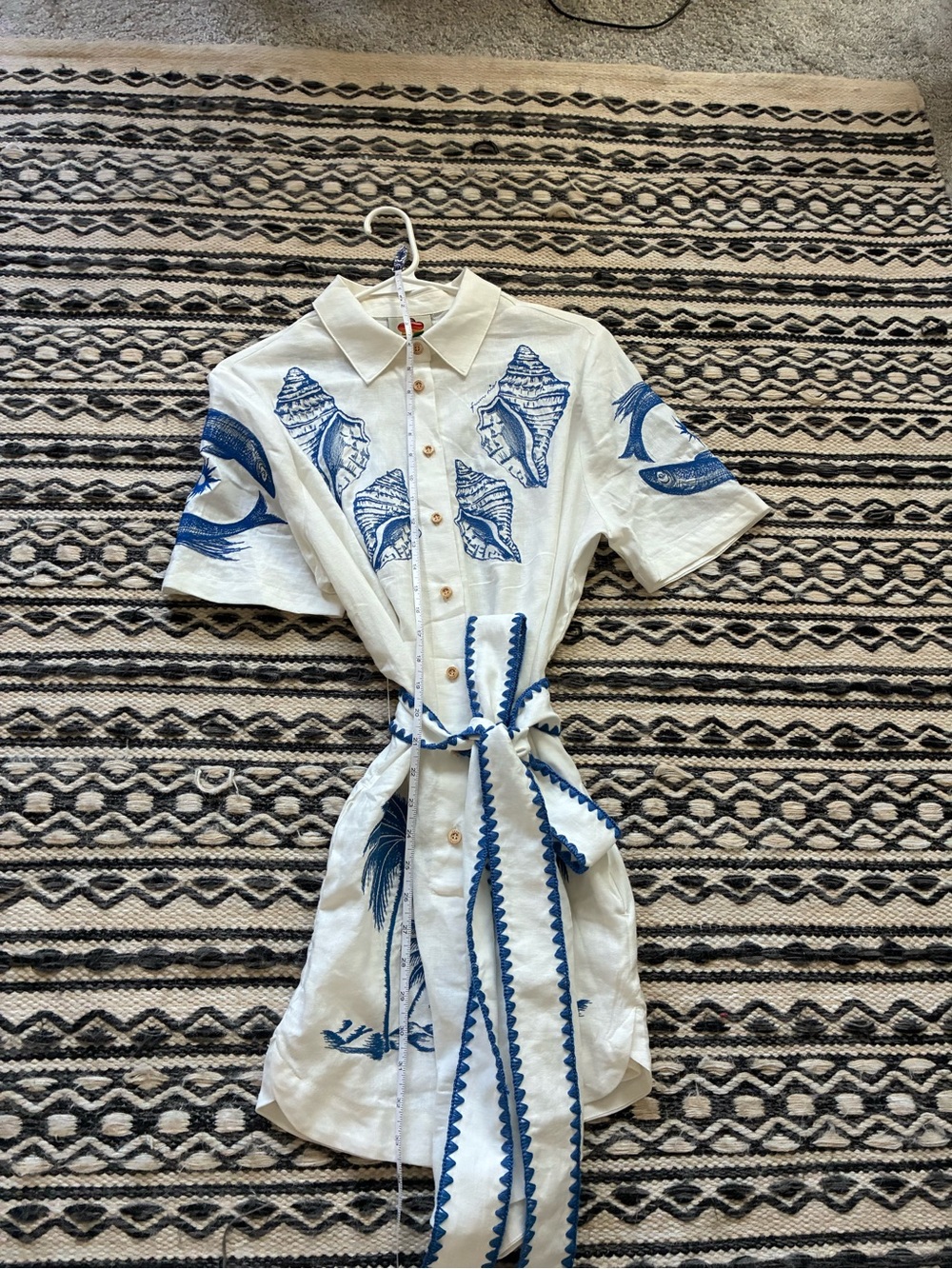 FARM Rio White Linen Romper with Blue Shell & Palm Print - Picture 10 of 16
